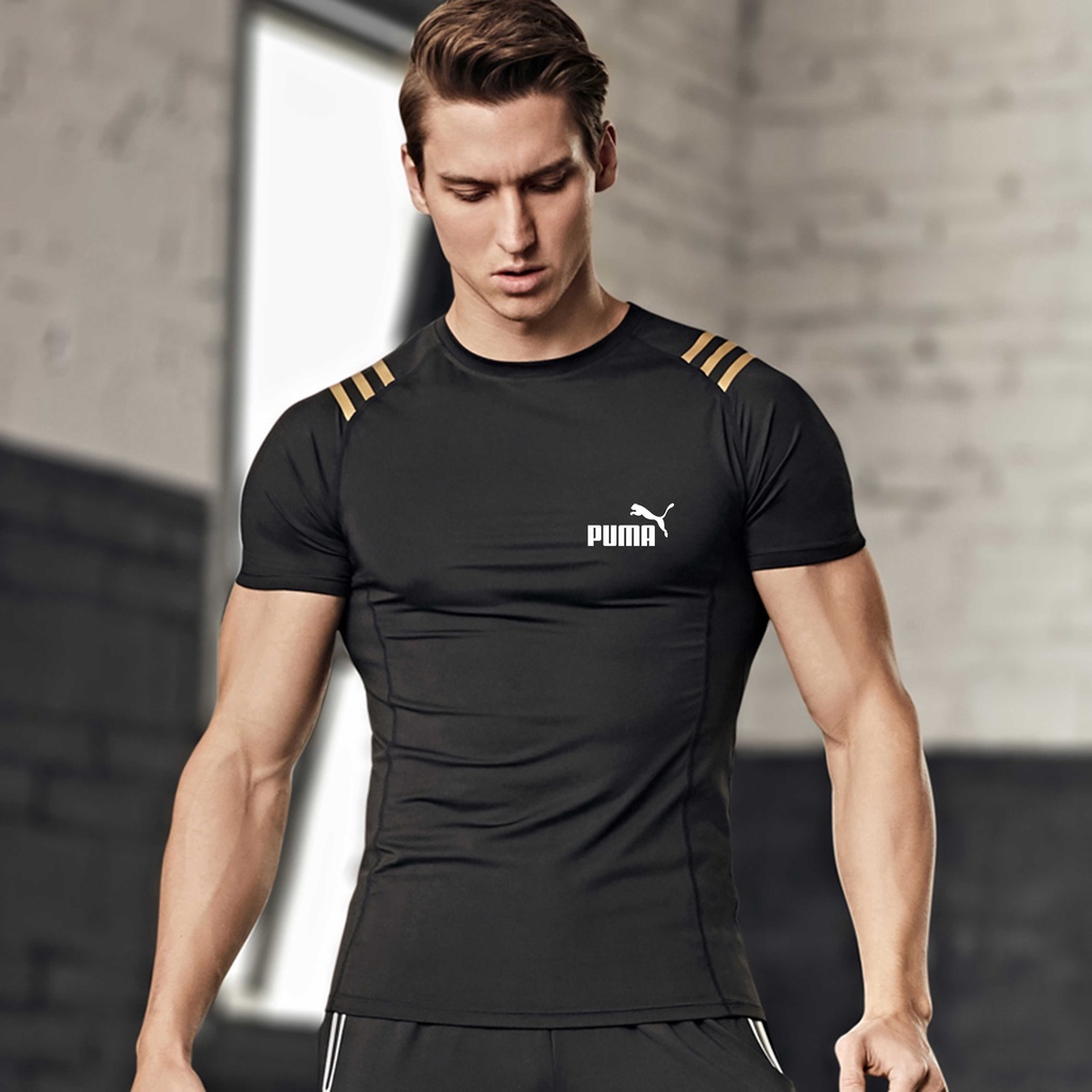 Áo Thun Puma Tay Ngắn Cổ Tròn Màu Đen Thoáng Khí Nhanh Khô Thời Trang Mùa Hè Cho Nam