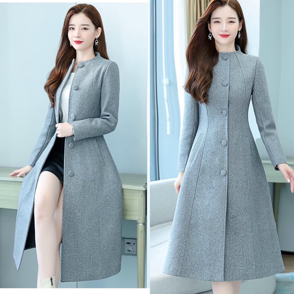Áo khoác thu đông - Áo khoác dạ cổ trụ dáng dài siêu đẹp