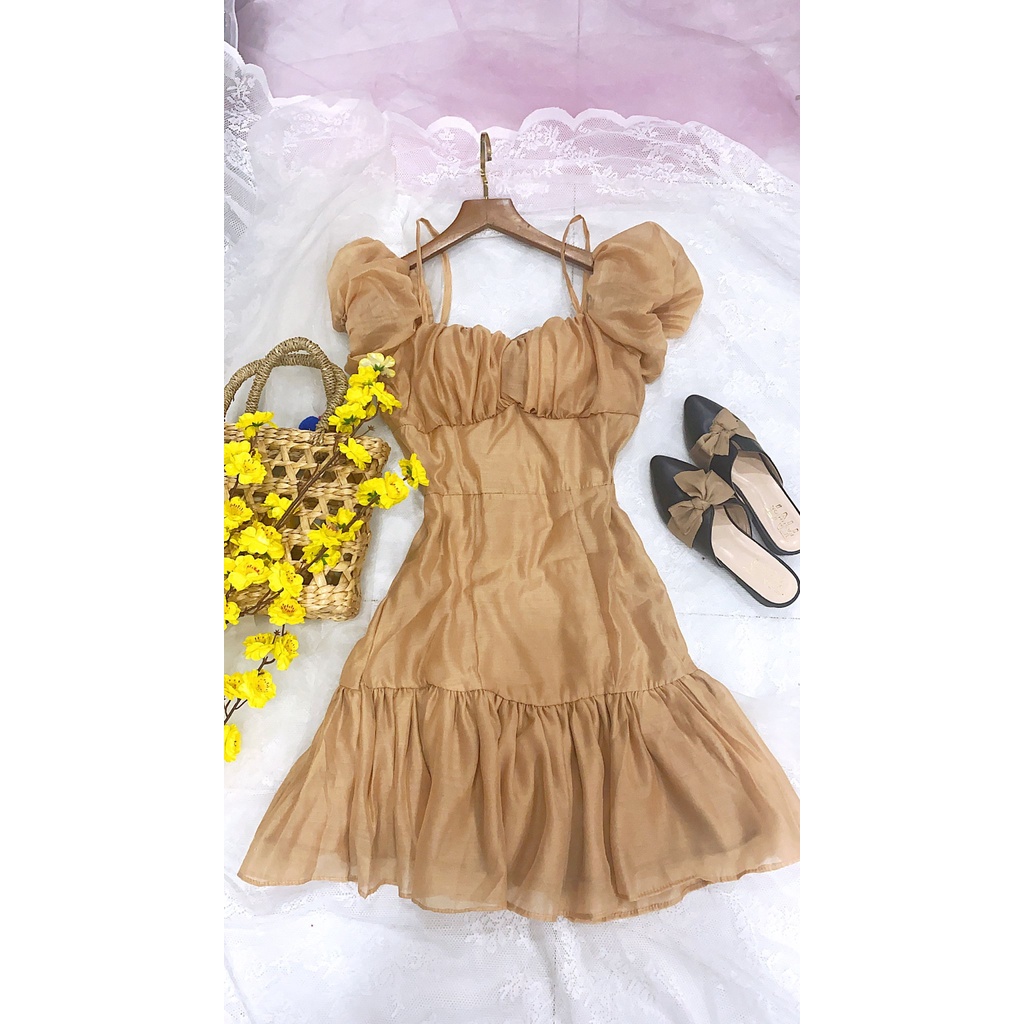 Đầm Trễ Vai Đuôi Cá Tay Phồng AU.Design Đi Tiệc Tôn dáng Chanh Sả