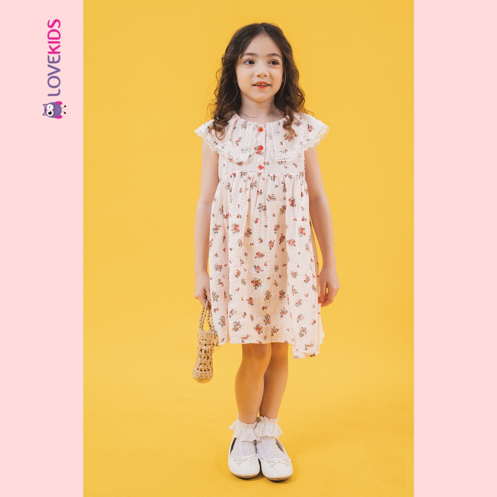 Đầm BG mulsin cổ lá sen in hoa - Lovekids