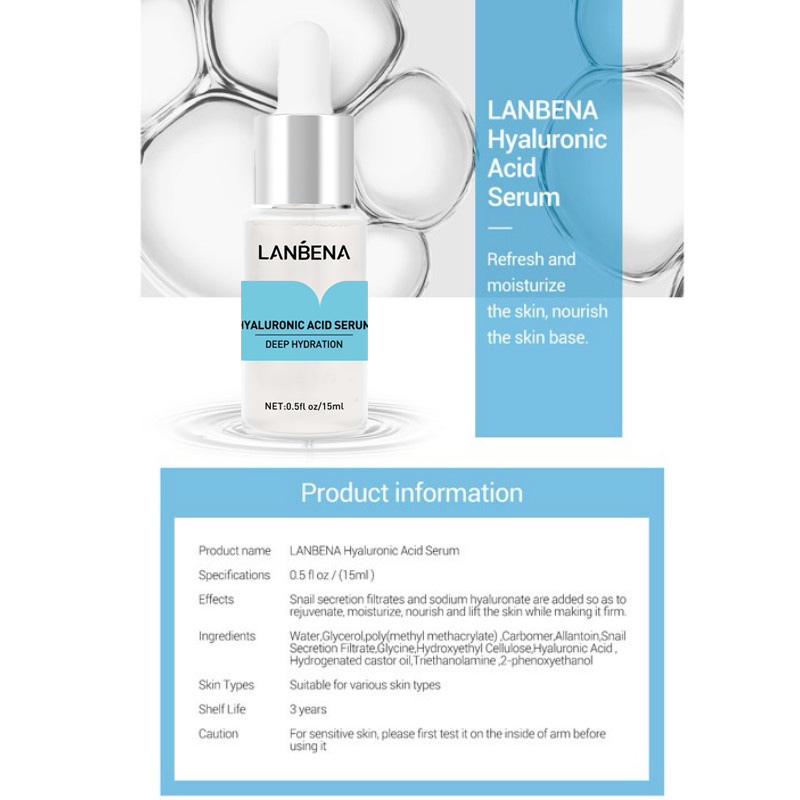 Tinh Chất Chăm Sóc Da LANBENA Hyaluronic Acid Làm Trắng Dưỡng Ẩm Chống Lão Hóa Và Nếp Nhăn 15ml