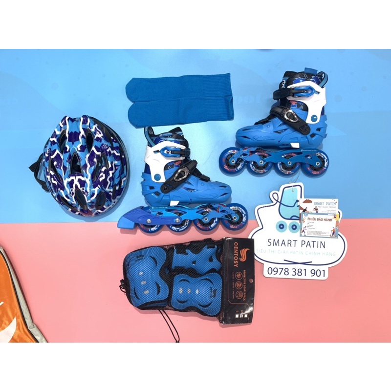 Full combo giày patin Flying Eagle s5s+ màu xanh cao cấp