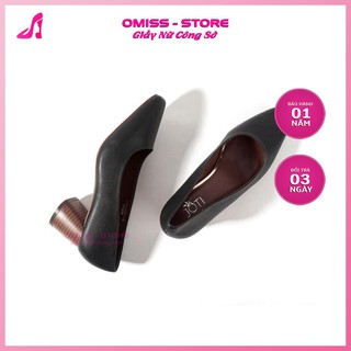Giày Cao Gót - Giầy Cao Gót Nữ Denise 2021 - Màu Đen Mũi Vuông Độc Đáo Đế Trụ Vân Gỗ 5cm - Mang Công Sở Đi Làm Dự Tiệc