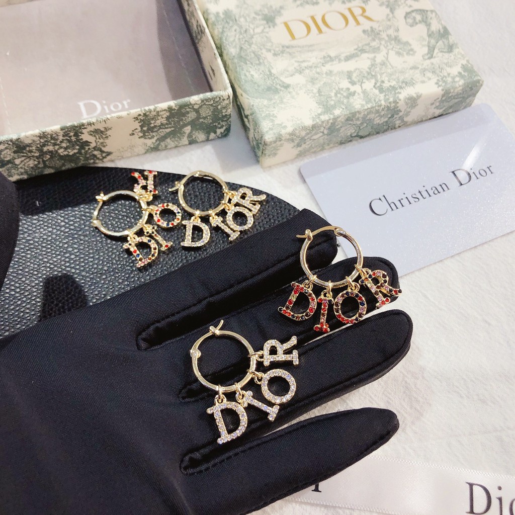 Dior Bông Tai Chữ Đính Đá Thời Trang Cho Nữ