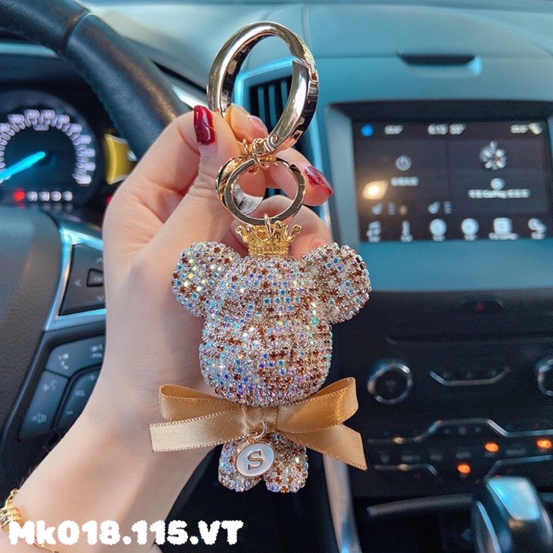 Móc khoá gấu đính đá phong cách sang trọng