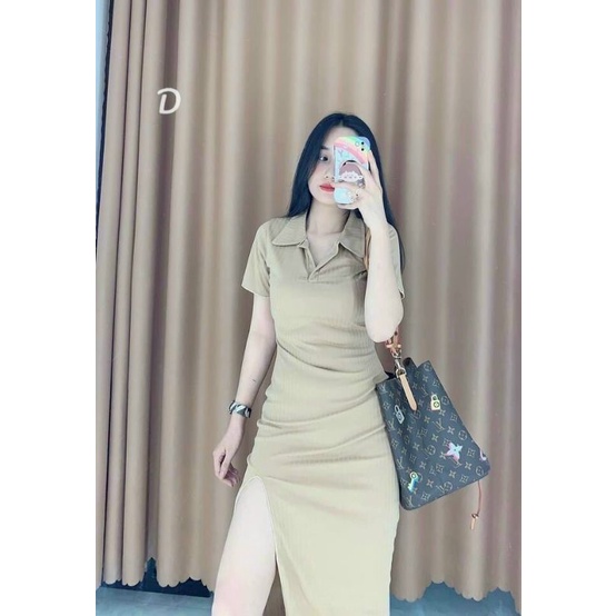 ĐẦM BODY DÁNG DÀI CỔ BẺ XẺ TÀ SEXY CHẤT SIÊU DÀY ĐẸP