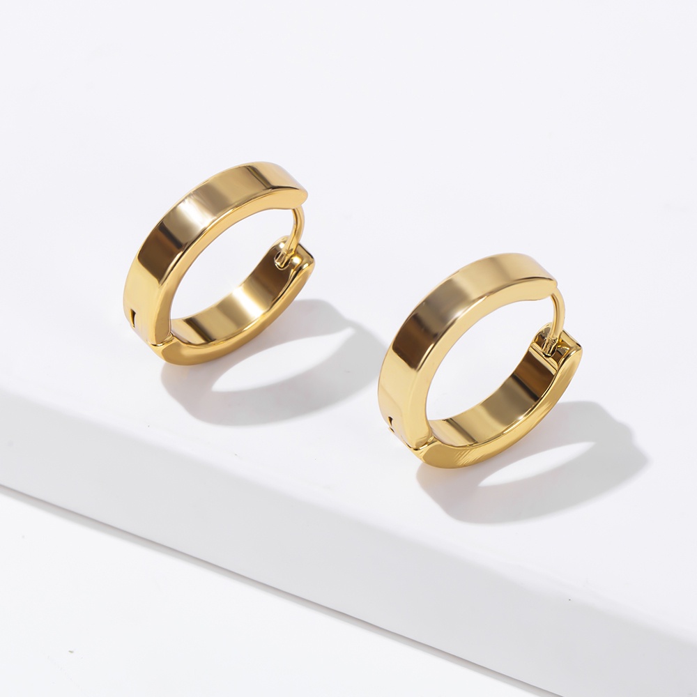 Khuyên Tai Thép Không Gỉ Mạ Vàng 18K 19mm Đơn Giản Phong Cách Hàn Quốc