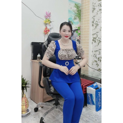 Sét bộ cố vuông phối thun da beo.tch46