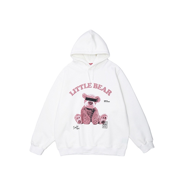 Áo Hoodie Đen Trắng Nam Nữ GẤU LITLE cool , Vải Nỉ Ngoại Dầy Dặn