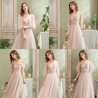 Đầm phù dâu dáng dài màu hồng kiểu dáng dễ thương cho phù dâu