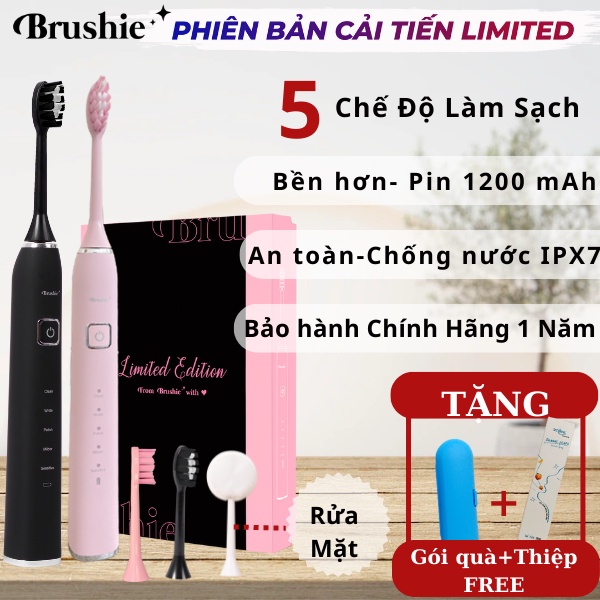 BRUSHIE Bàn chải điện x Máy rửa mặt Bản Limited, bảo hành 1 Năm, Rung SONIC, Pin 1200mAh, Chính Hãng