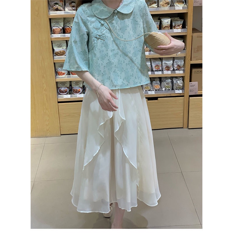 Áo Sơ Mi Tay Ngắn Cổ Búp Bê Phong Cách Trung Hoa Thời Trang 2022 Mới 2022