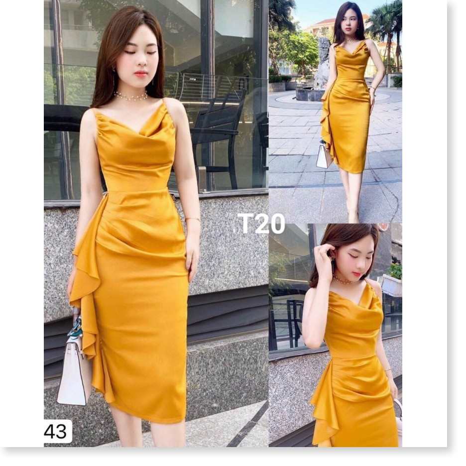 Đầm body xếp ly cổ đổ 2 dây chất liệu umi dạo phố T20