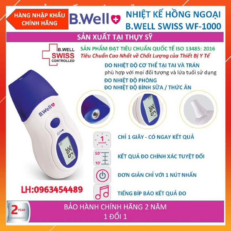 [100% CHÍNH HÃNG] Nhiệt Kế Điện Tử Hồng Ngoại Đo Tai, Trán B.WELL WF-1