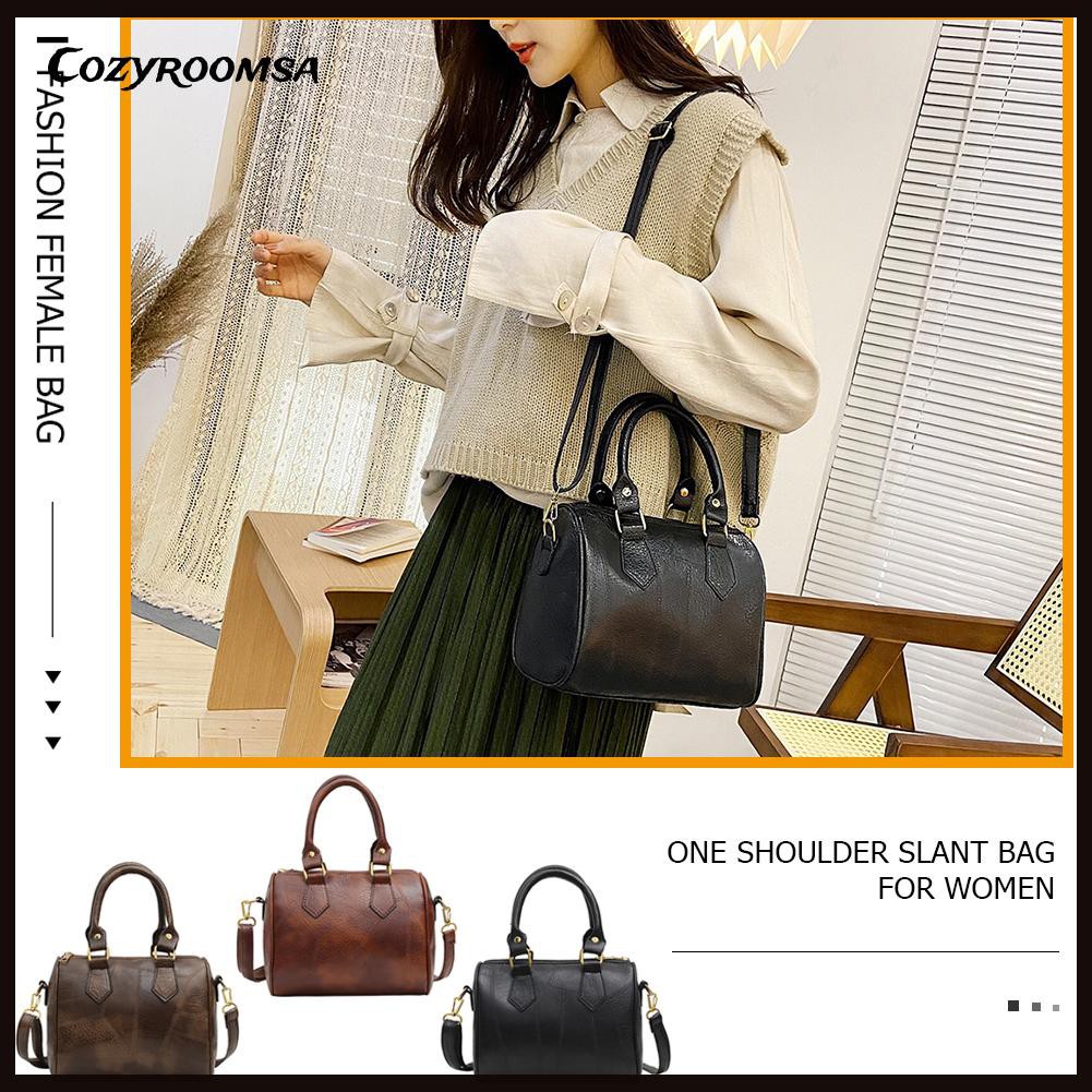 Vintage Women PU Solid Color Shoulder Bag Casual Ladies Top-handle Handbags