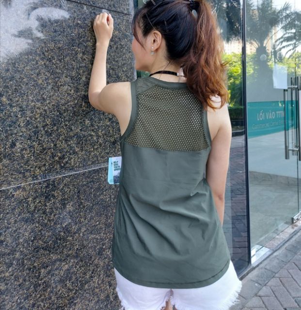 Áo tập gym, yoga, zumba nữ tank top DSG phối lưới xuất dư xịn