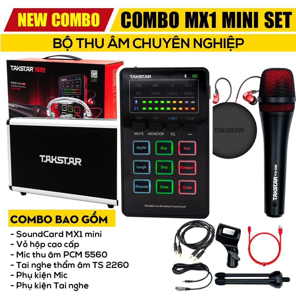 【Chính hãng】Combo bộ Mic Thu âm takstar MX1 mini, Hát Karaoke, Livestream cực hay, Đủ bộ, hàng bảo hành 1 năm