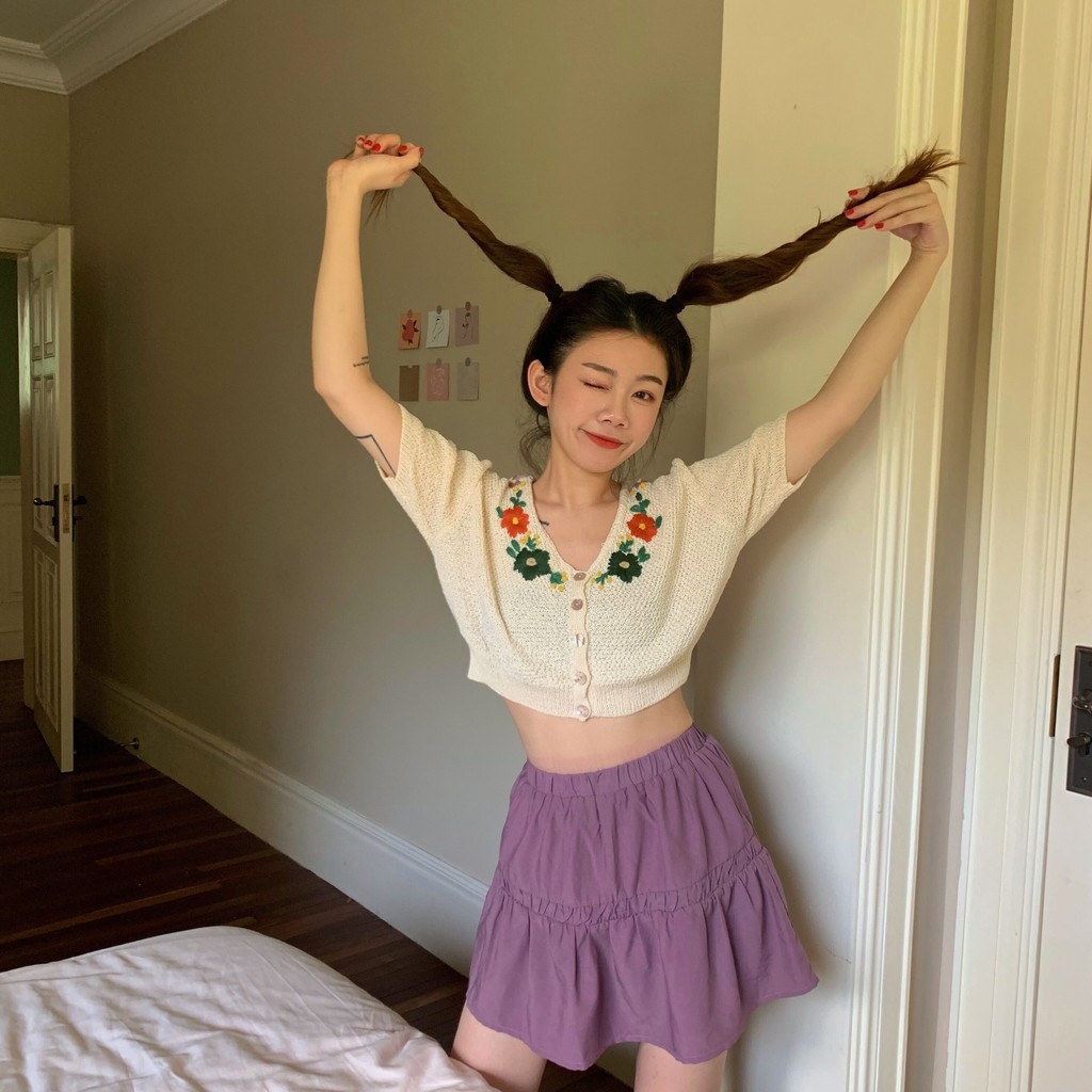 Xiaozhainv Áo Cardigan Xiaozhainv Dệt Kim Tay Ngắn 2 Màu Sắc Tùy Chọn Phong Cách Hàn Quốc Thời Trang