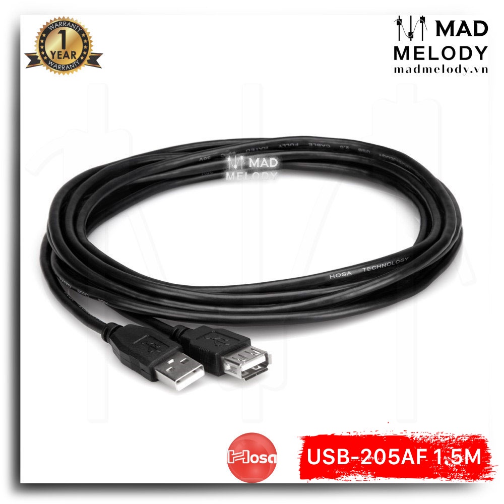 Hosa High Speed USB Extension Cable USB-205AF (Type A - Type A) (1.5m) [Dây cáp USB nối dài, NEW & chính hãng]