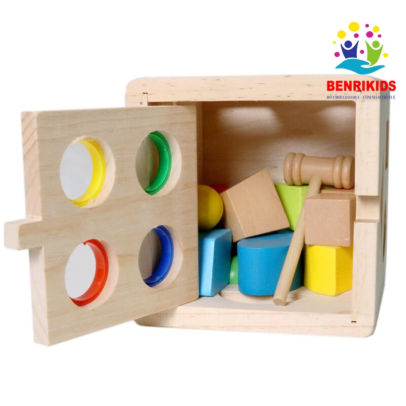 [Tặng Kèm Tranh Cát] Bộ Đồ Chơi Hộp Đập Bóng Thả Hình Gỗ - Đồ Chơi Gỗ Cho Bé Phát Triển Tư Duy, Trí Tuệ