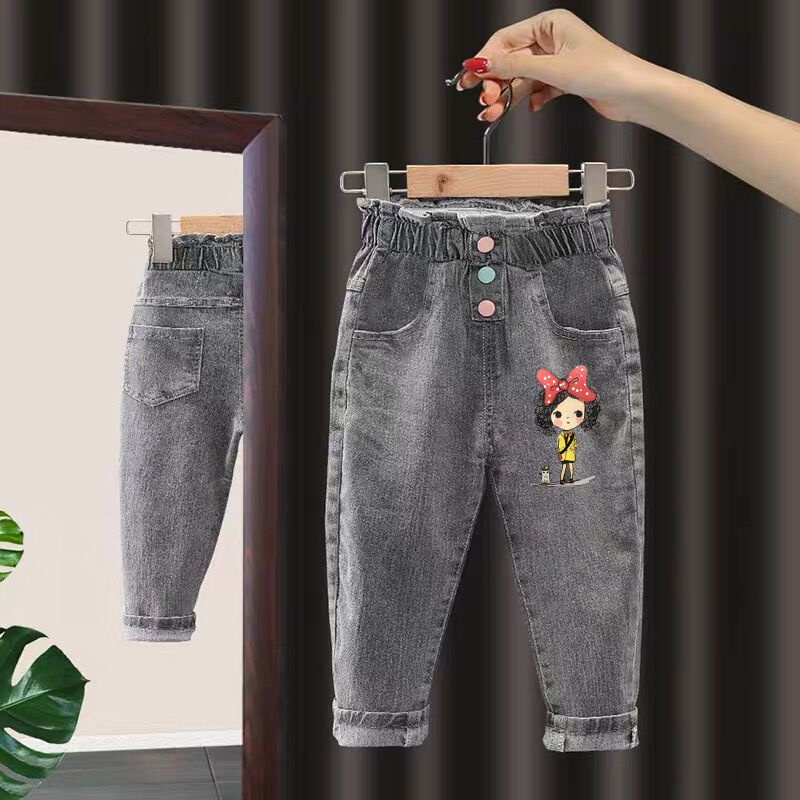 Quần jean IQ ANGEL lót lông cừu dày dặn giữ ấm tùy chọn họa tiết dành cho bé gái