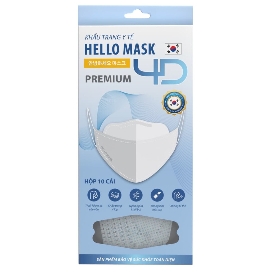 Hộp 10 khẩu trang 4D kháng khuẩn Hello Mask Fashion - Premium
