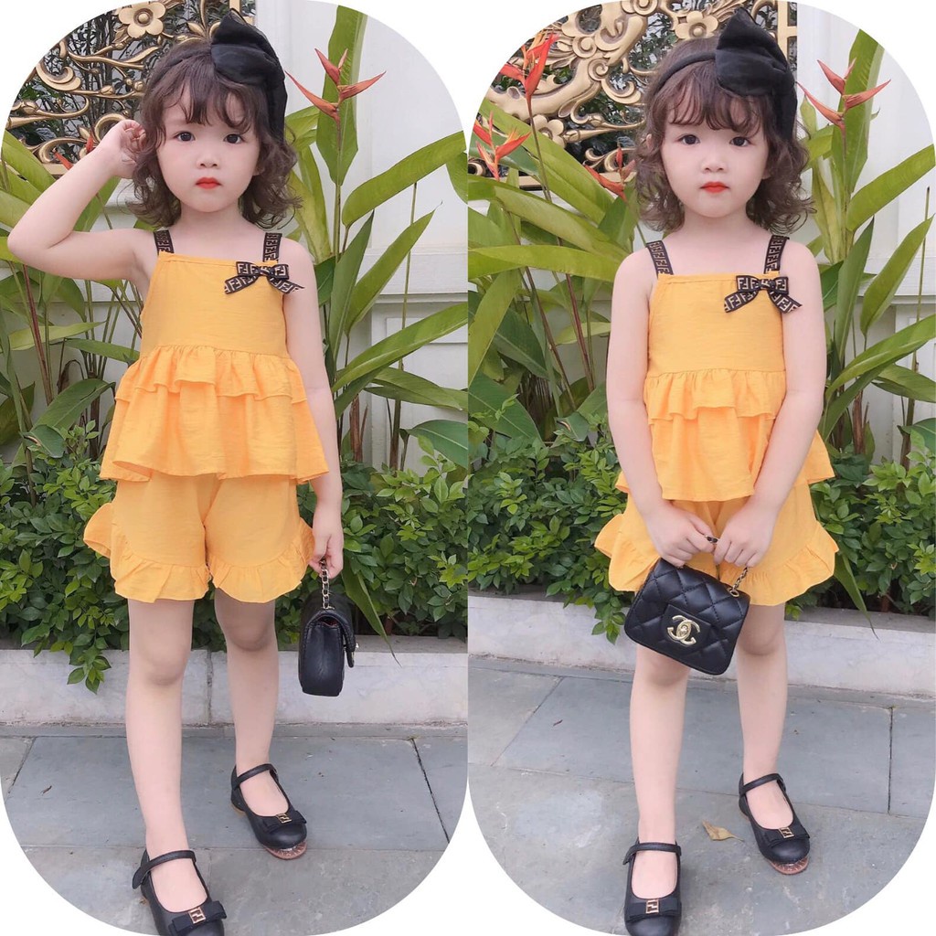 Đồ bộ trẻ em cho bé gái set hai dây chất đũi cao cấp loại 1 phối nơ ngực xinh xắn JIMADO SA668