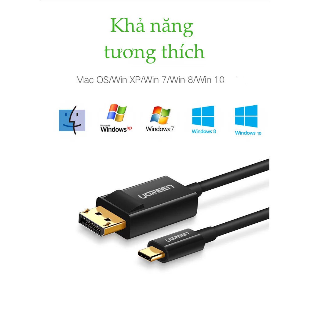 Cáp chuyển đổi USB type C sang DisplayPort UGREEN MM139 50994 4k 3840x2160x30Hz dài 1.5m