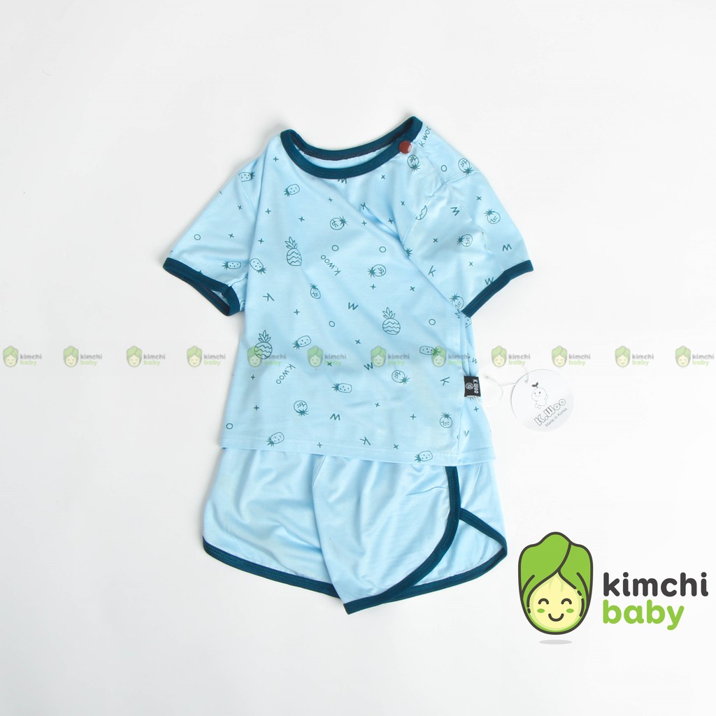 Bộ Cộc Tay Cho Bé Gái, Bé Trai KIMCHIBABY Cài Vai Vải Thun Lạnh Họa Tiết Trái Thơm, Bộ Quần Áo Trẻ Em Minky Mom KW2108