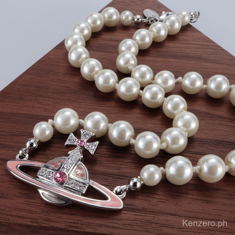 Vivienne West wood Vòng cổ Ngọc Trai Màu Hồng Sơn Saturn