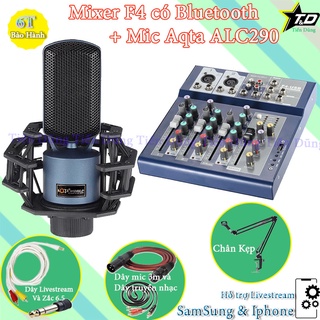 Mua Mic thu âm Aqta ALC290 mixer F4 bluetooth chân đế dây livestream chế dây truyền nhạc dây mic 3m zắc 6.5