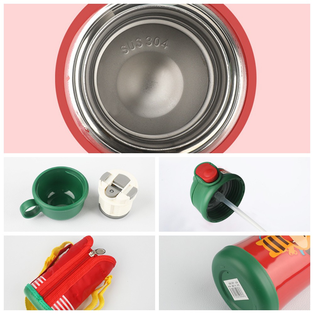 Bình Nước Giữ Nhiệt Hình Khủng Long Hoạt Hình Có Dây Đeo Cho Bé SUS304 600Ml