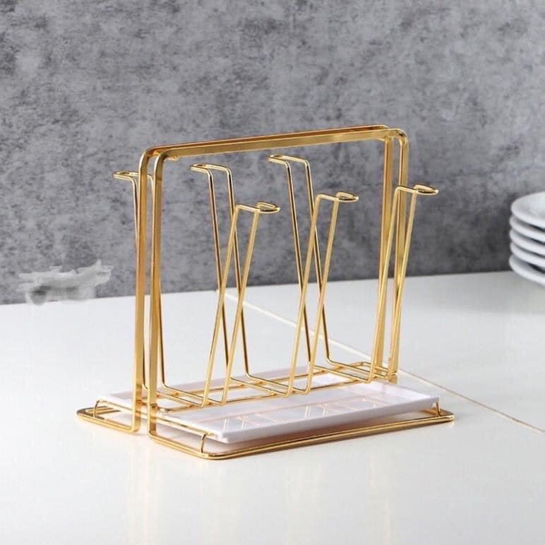 Khay Úp Cốc Hợp Kim Mạ Vàng, Khay Úp Cốc Inox Cao Cấp - Có Khay Hứng Nước