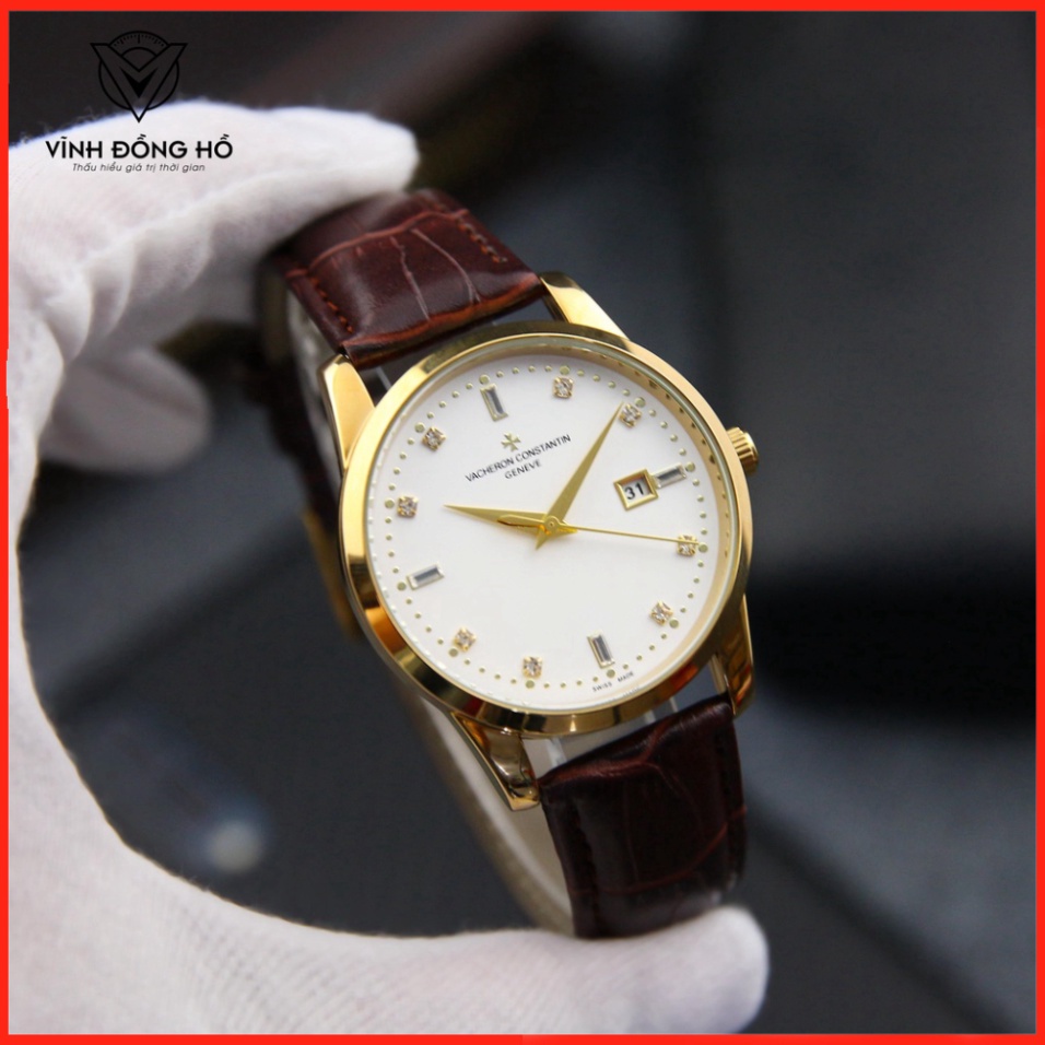 Đồng Hồ - Đồng Hồ Nam Vacheron - Dây Da Cao Cấp - Full Box - Mặt Đính Đá Đẳng Cấp Sang Trọng - Bảo Hành 12 Tháng