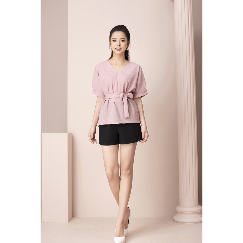 Áo Sơ Mi Nữ Luperi LFSM1206 Tay Cánh ơi cổ V phối dây đai