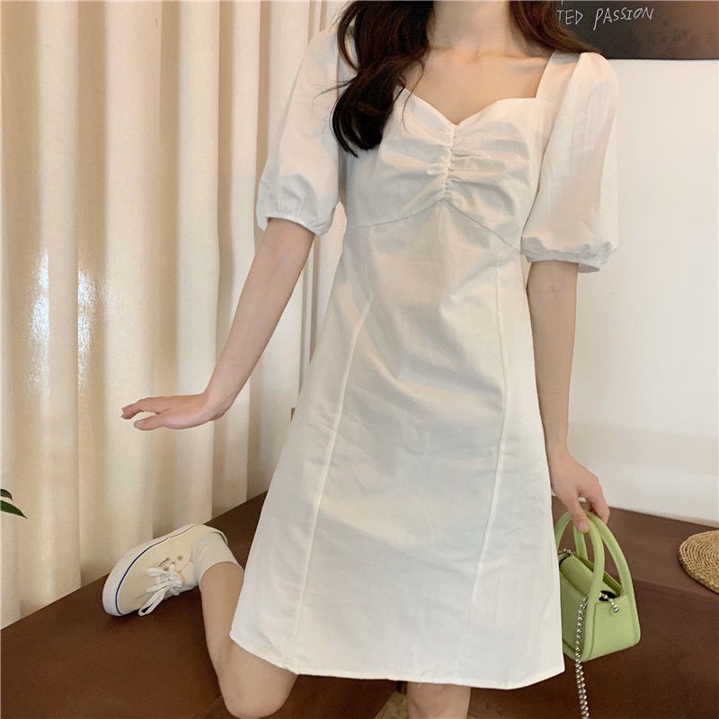 Đầm Chữ A Tay Phồng Cổ Vuông Phong Cách Retro Kiểu Pháp Thời Trang Mùa Hè Mới Cho Nữ