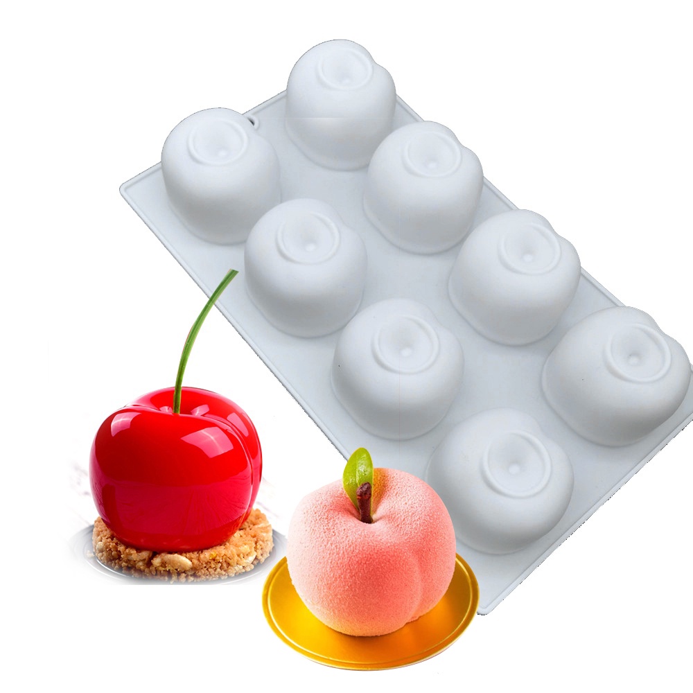 Khuôn silicone 8 Ngăn Tạo Hình Trái Đào/Bánh mousse/Xà Phòng/Xà Phòng DIY