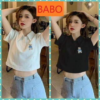 (Video thật) Áo Croptop Cổ Trụ Thêu Hình