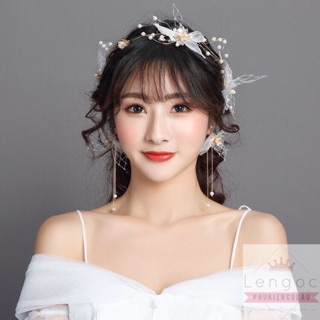 Sét cài hoa Cài Tóc Cô Dâu dễ thương kèm hoa tai cực xinh