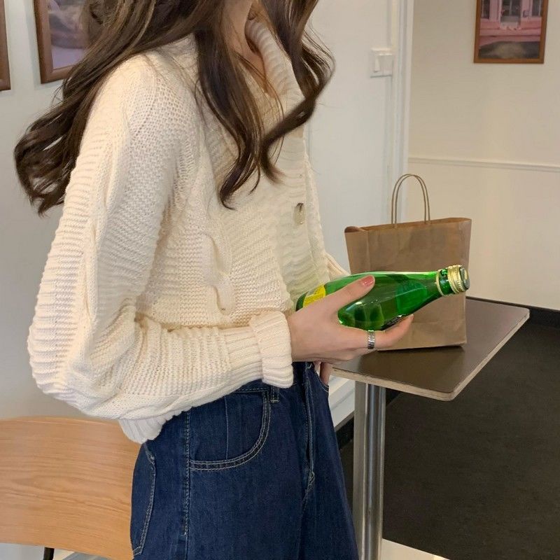 Áo cardigan Dệt Kim Cổ polo Dáng Ngắn Phong Cách Hàn Quốc Thời Trang