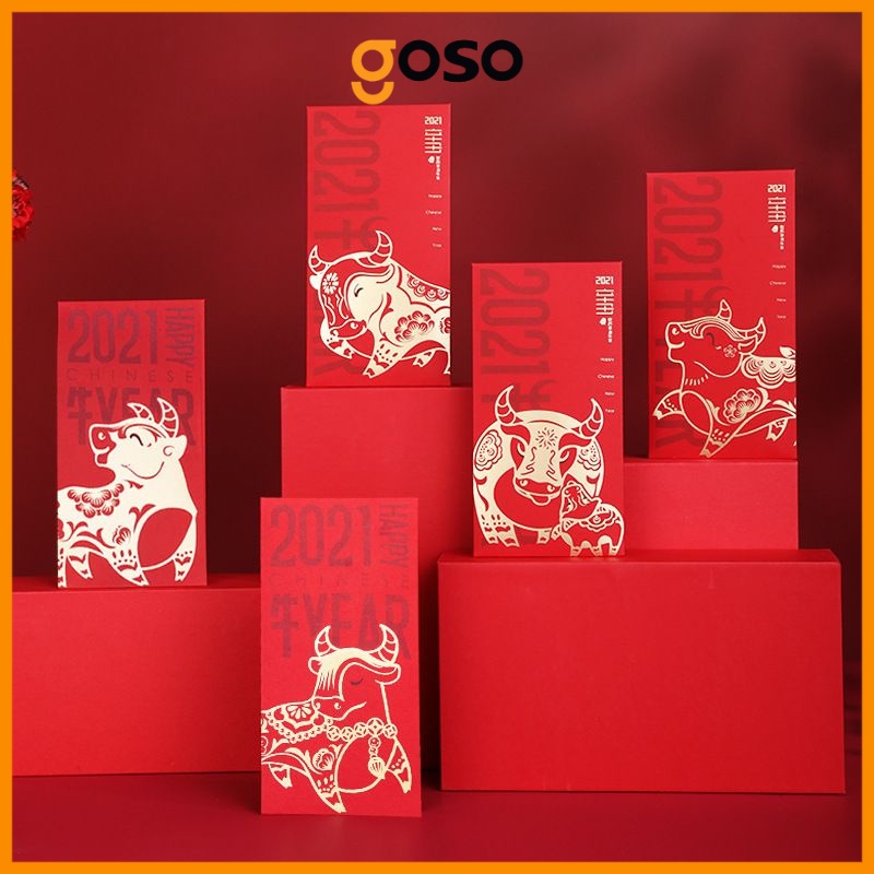 [GOSO] Combo 10 Bao Lì Xì Tết 2021 Hình Trâu Vàng May Mắn
