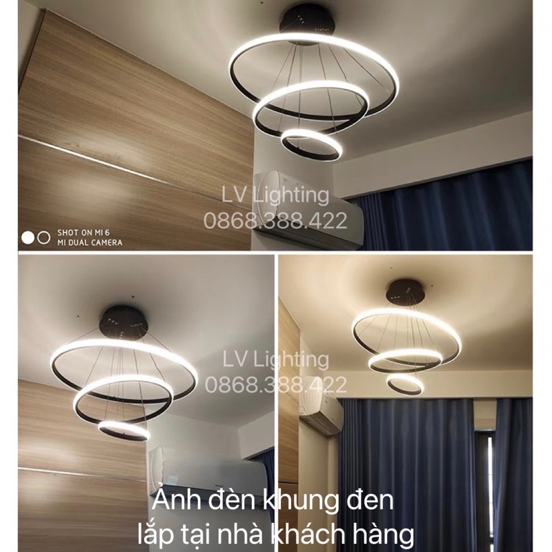 Đèn Thả Bàn Ăn - Đèn Thả Phòng Khách dạng 3 vòng kích thước 60/40/20cm dùng bóng led đổi 3 màu mã 712/6-4-2