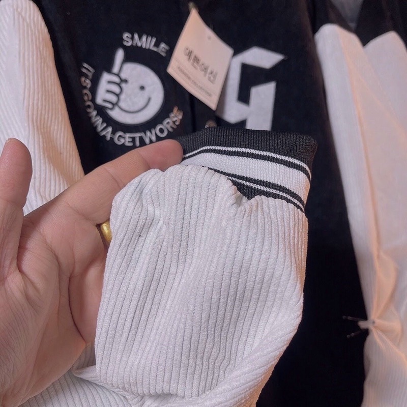 Áo khoác bomber bóng chày kaki nhung gân 2 lớp thêu unisex ulzzang nam nữ