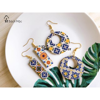 khuyên tai gỗ họa tiết vintage
