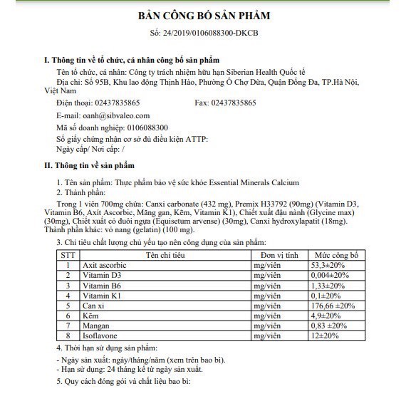 Viên uống bổ sung Canxi Essential Minerals Calcium hỗ trợ phục hồi xương khớp Siberian Wellness Siberi Nga 60v | Thế Giới Skin Care