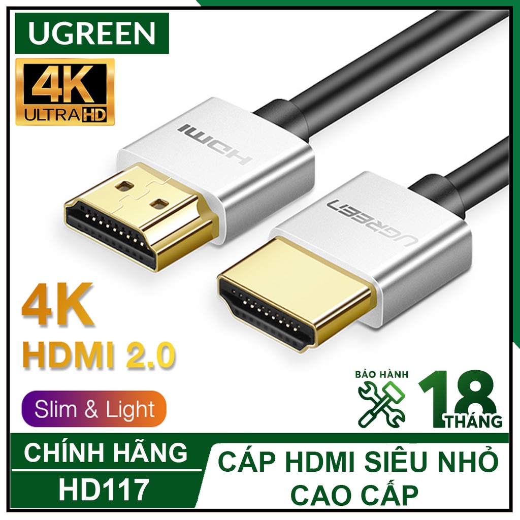 Cáp HDMI 2.0 Siêu Nhỏ Cao Cấp, UGREEN HD117 Chính Hãng, Hỗ trợ 4K60Hz