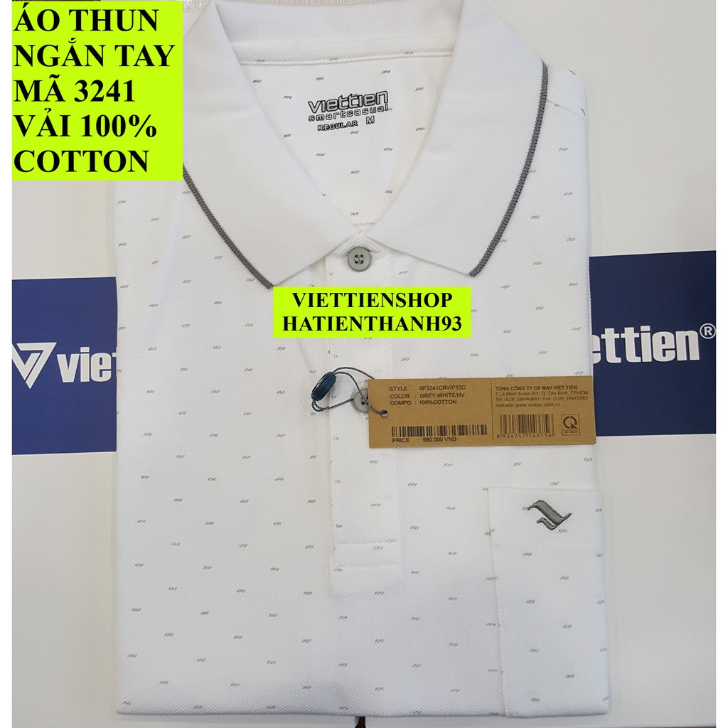 (3241 Sp) ÁO THUN VIỆT TIẾN NGẮN TAY CÓ CỔ