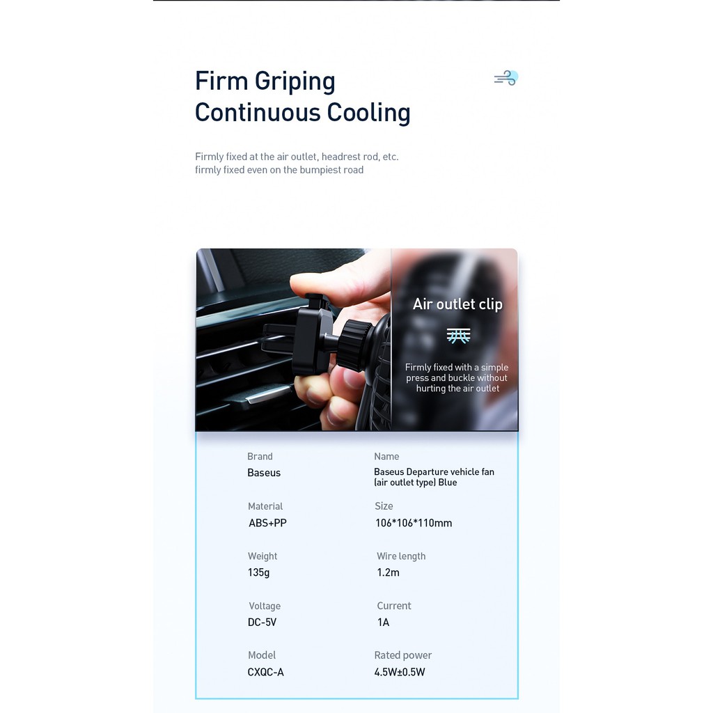 [ CHÍNH HÃNG BASEUS ] Quạt mini gắn cửa gió cho xe hơi