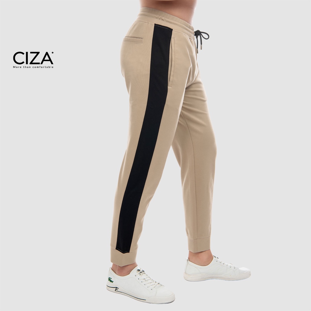 Quần jogger thể thao nam CIZA phối sọc in chữ dáng rộng cao cấp trẻ trung size S M L XL màu be SQGDR10