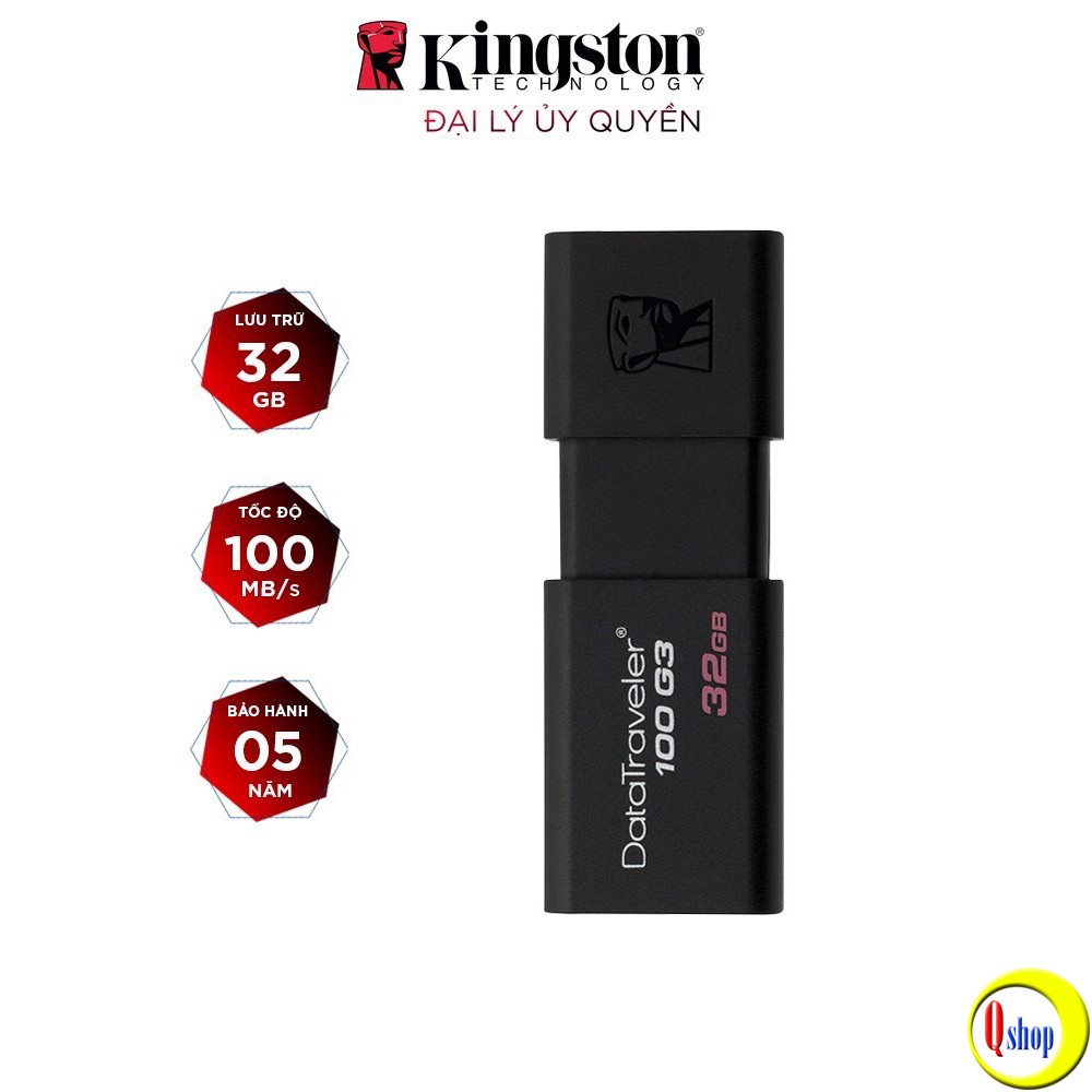 [Mã ELFLASH5 giảm 20K đơn 50K] USB Kingston DT100G3 32GB nắp trượt tốc độ upto 100MB/s - Chính hãng